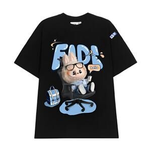 Fide Unisex Kidcore Cotton Flip With Me Labubu Short Sleeve T-Shirt Size M Black